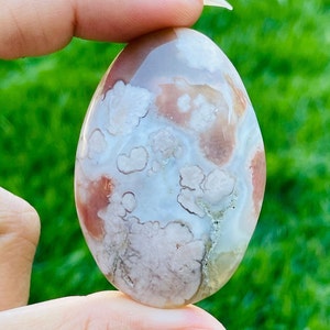 Green Flower Agate Palm Stone, Pastel Cherry Blossom Agate Polished, Unique Flower Agate Crystal 52.6 Grams