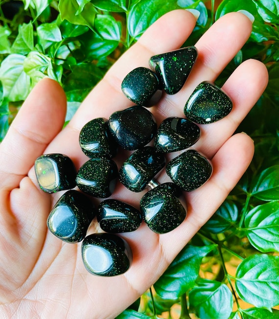 GREEN Goldstone Crystal 1 Sand Stone Glitter Beautiful TUMBLED
