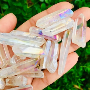 Angel Aura kwartskristalpunt: regenboog aurastenen toverstok (20-40 mm)