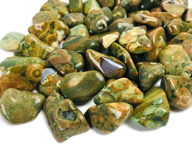 Pyroclastic Rhyolite Green Tumbled Rainforest Rhyolite Crystal: Polished Green Brown Lava Stone ...