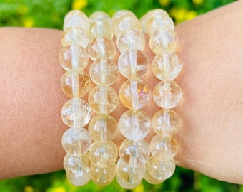 Natural Citrine Crystal Bracelet: Round Bead Gemstone Jewelry