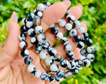 Orca Agate Bracelet: Round Bead Gemstone Jewelry (6-7.5