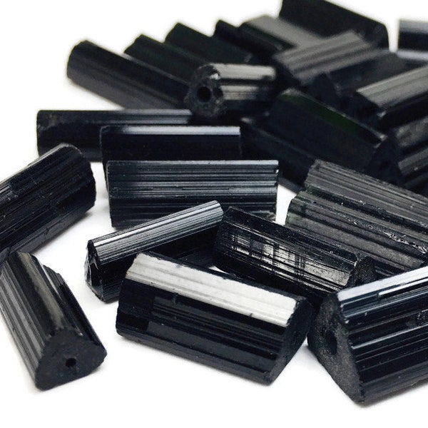 Black Tourmaline Crystal (1) STICKS Rough Tourmaline Schorl (DRILLED) Small Long Bar Gemstones Top Quality AA Raw Gem