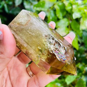 Smoky Citrine Crystal Point (156.9G) Smokey Citrine Crystal Tower, Citrine Stone Obelisk Point Natural Yellow Quartz Gemstone Tower RAINBOW