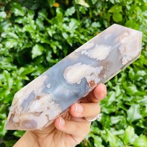 Flower Agate Crystal Tower (678g): Purple, Blue, Gray Gemstone