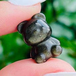 Small Golden Obsidian Crystal Bear (1) One XS Mini Gold Sheen Obsidian Teddy Bear Crystal Carving Natural Gemstone Drilled Bead