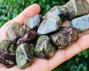 Bloodstone Crystal (1) Dragon Blood Stone Crystal Tumbled Dragons Bloodstone Polished Green Red Gemstone