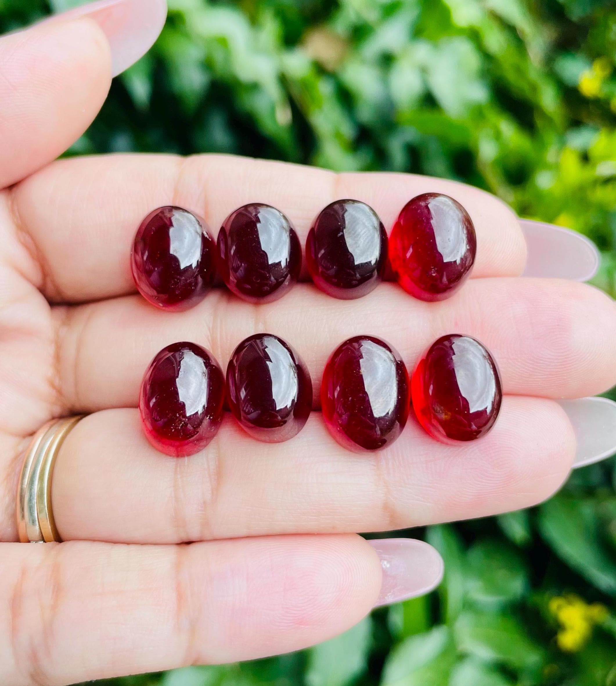 Garnet Cabochon (1) One XS Dark Orange Red Garnet Stone, Oval