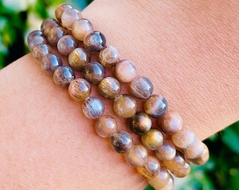 Mini Skeletal Sunstone Moonstone Bracelet: Flashy Gemstone Crystal Bracelet (5-7" wrist)