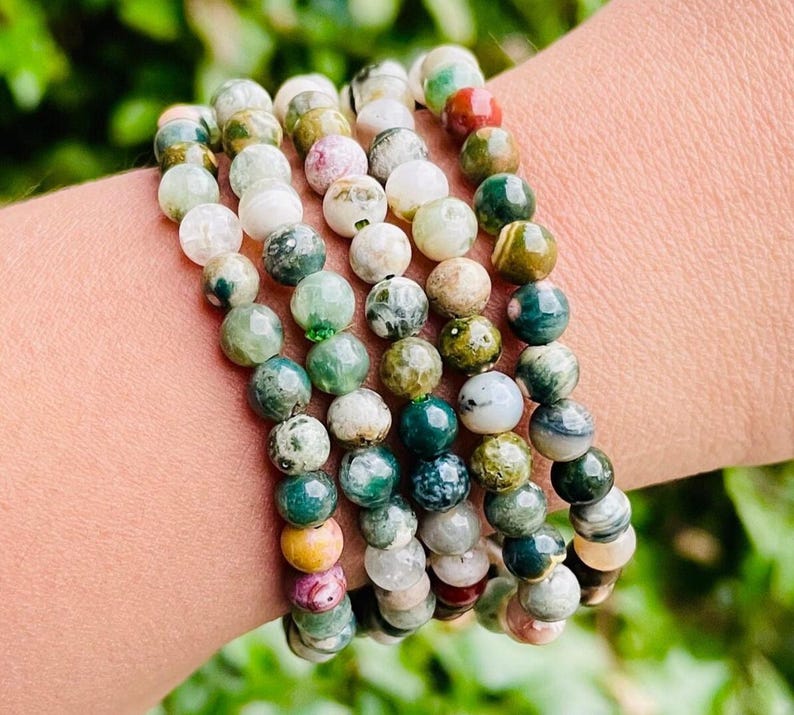 Mini Ocean Jasper Crystal Bracelet: Round Gemstone Beads (5-7.5" wrist) image 3