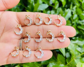 Crystal Moon Charm: Gold Tone Crescent, Jewelry Making (13x11mm)