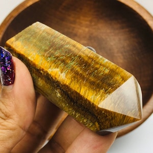 Tigers Eye Crystal (84.1G ) Tigereye Crystal Tower Polished Point Natural Gemstone Wand Standing