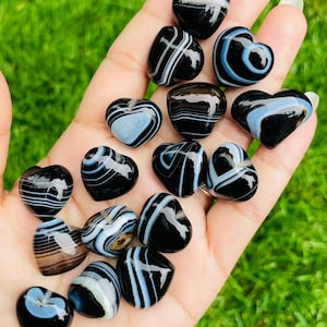 Striped Black Sardonyx Heart Crystal: Mini Polished Agate Gemstone