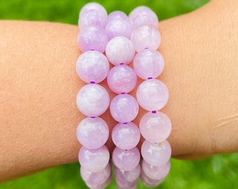 Pink Purple Kunzite Bracelet: Round Bead Gemstone, Orchid Crystal