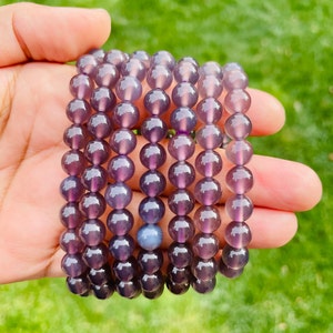 Dark Purple Chalcedony Bracelet (1) One Dark Purple Chalcedony Crystal Bracelet, Round Bead Gemstone Bracelet