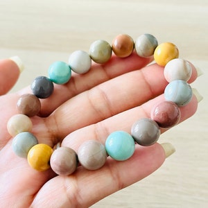 Candy Alashan Agate Bracelet (1) One Agate Crystal Bracelet, High Quality Alashan Agate Crystal Round Bead Gemstone Bracelet