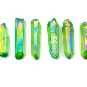 GREEN Aura Quartz Point Rough (1) Skinny Green Flame Angel Aura Quartz Crystal Aura Crystal - Rainbow Aura Quartz Stone Rare MEDIUM Wand