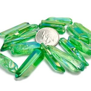 Angel Aura Quartz Crystals (50G) Green Aura Quartz Crystals, Rainbow Aura Quartz Points, Crystal Gemstone Bulk Lot, Quartz Point Crystals