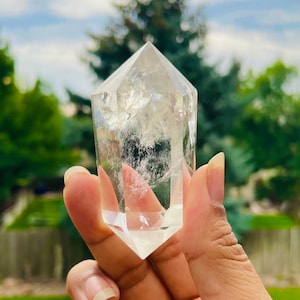 Clear Quartz Crystal Point Tower: Double Terminated Rainbow Wand