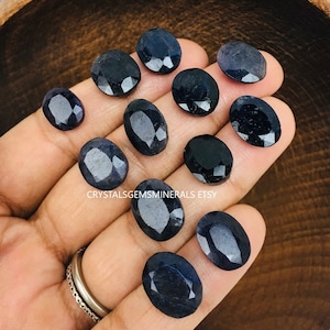 Small Blue Sapphire Crystal Cabochon: Faceted Oval Stone (12-19mm)