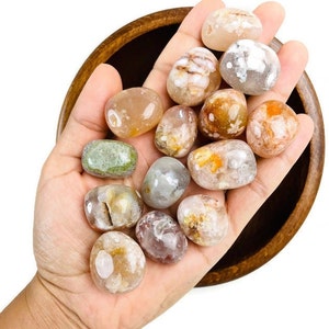 Flower Agate Stone (1) One Large Cherry Blossom Agate, Green Pink Cream, Tumbled Flower Agate Stone, Crystal Polished