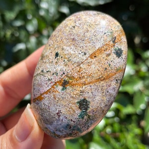 OCEAN JASPER Crystal (#OJP02) Jasper Palm Stone Crystal Tumbled Sea Jasper Green Red Mini Natural Jasper Crystal Gemstone 73grams