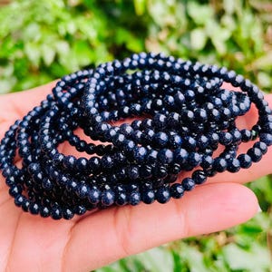 Mini Blue Sandstone Crystal Bracelet (1) XXS Sandstone Bracelet Pretty Crystal Round Gemstone Midnight Blue Sandstone Bracelet