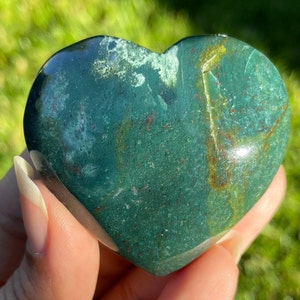 Moss Agate with Bloodstone Heart Crystal (MAH1) Moss Agate Crystal, White Green Moss Agate, Large Crystal Heart, Tumbled Polished Gemstone