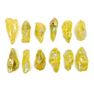 Angel Aura Crystal (1) One Rough Aura Quartz Crystal, Rainbow Aura Quartz Stone, Crystal Wand, YELLOW Gold Aura Crystal Quartz Point