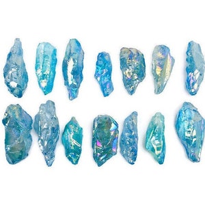Rainbow Aura Quartz Point Rough (1) Baby Blue Flame Angel Aura Quartz Crystal Rainbow Aura Crystal Stone Wand
