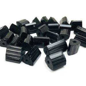 Raw Black Tourmaline Crystal (1) SHORT Rough Tourmaline Schorl (DRILLED) One Small Bar Stick Gemstones Top Quality
