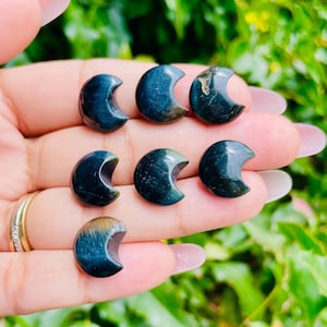 Blue Tigers Eye Mini Moon Carving (1) One Blue Tigers Eye Crystal Micro Gemstone Moon Shape, Blue Tigers Eye Moon Crystal