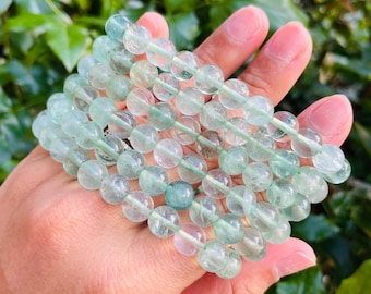 Green Fluorite Crystal Bracelet: Round Gemstone Beaded Jewelry