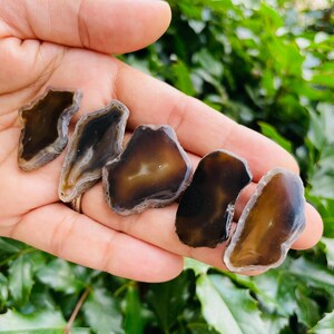Mini Agate Druzy Slice Lot (26.9G) Small Agate Crystal Slabs Natural Polished Stone Polished Agate Lot Gray Black Brown Gemstone Flat