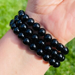 Obsidian Bracelet (1) One Natural Obsidian Crystal Bracelet, Black Obsidian Crystal Round Bead Gemstone Bracelet