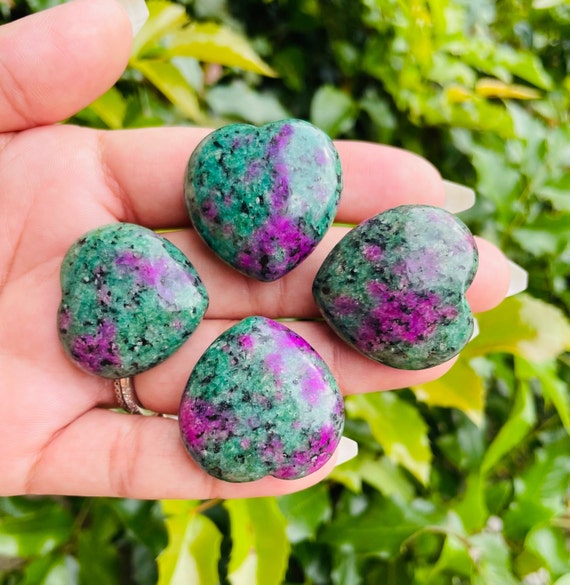 Ruby様　グリーン桜瑪瑙　ハート　雫 Ruby Zoisite Crystal Heart: Polished Pink & Green Gemstone (18