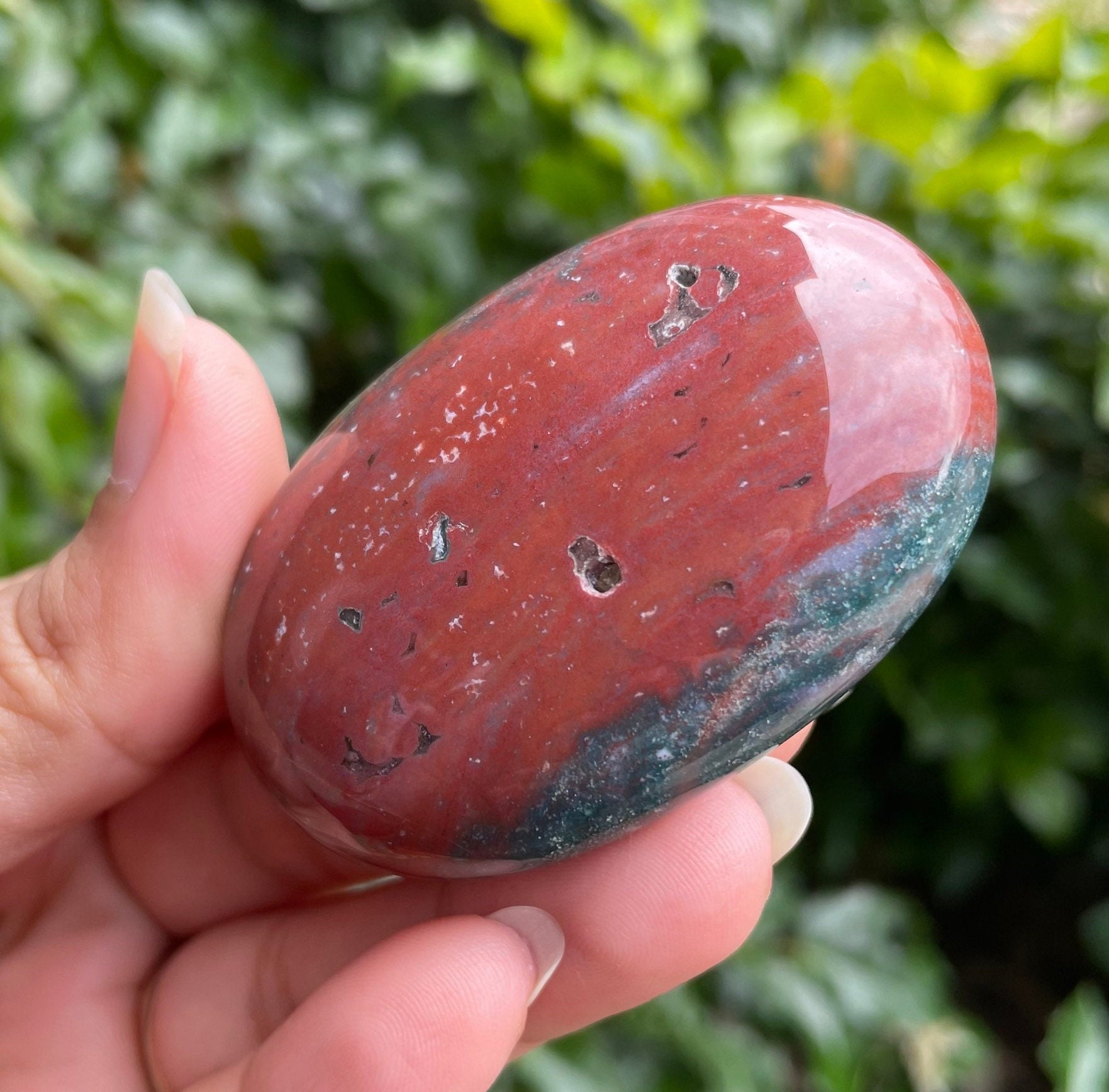 Ocean Jasper Palm Stone: Red & Green Tumbled Crystal (72 Grams