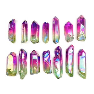 Angel Aura Quartz Crystal  (1) WATERMELON Aura Quartz Point, Green Pink Aura Crystal RAINBOW, One Piece
