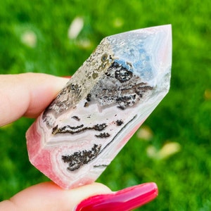 Pink Rhodochrosite Crystal (55.72G) Rhodochrosite Point, Crystal Tower, Crystal Point Pink White Lace (XS) Tiny Stone Crystal Gemstone
