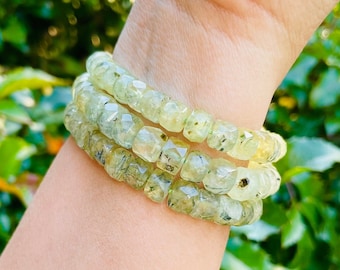 Faceted Prehnite Crystal Bracelet: Beaded Gemstone Jewelry