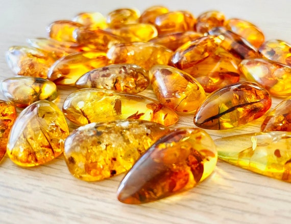 Polished Amber Teardrop Crystal: Cognac Brown Gemstone (20-30mm)