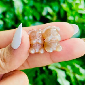 Peach Moonstone Crystal Bear: Carved Gemstone Teddy Bear (XXS)