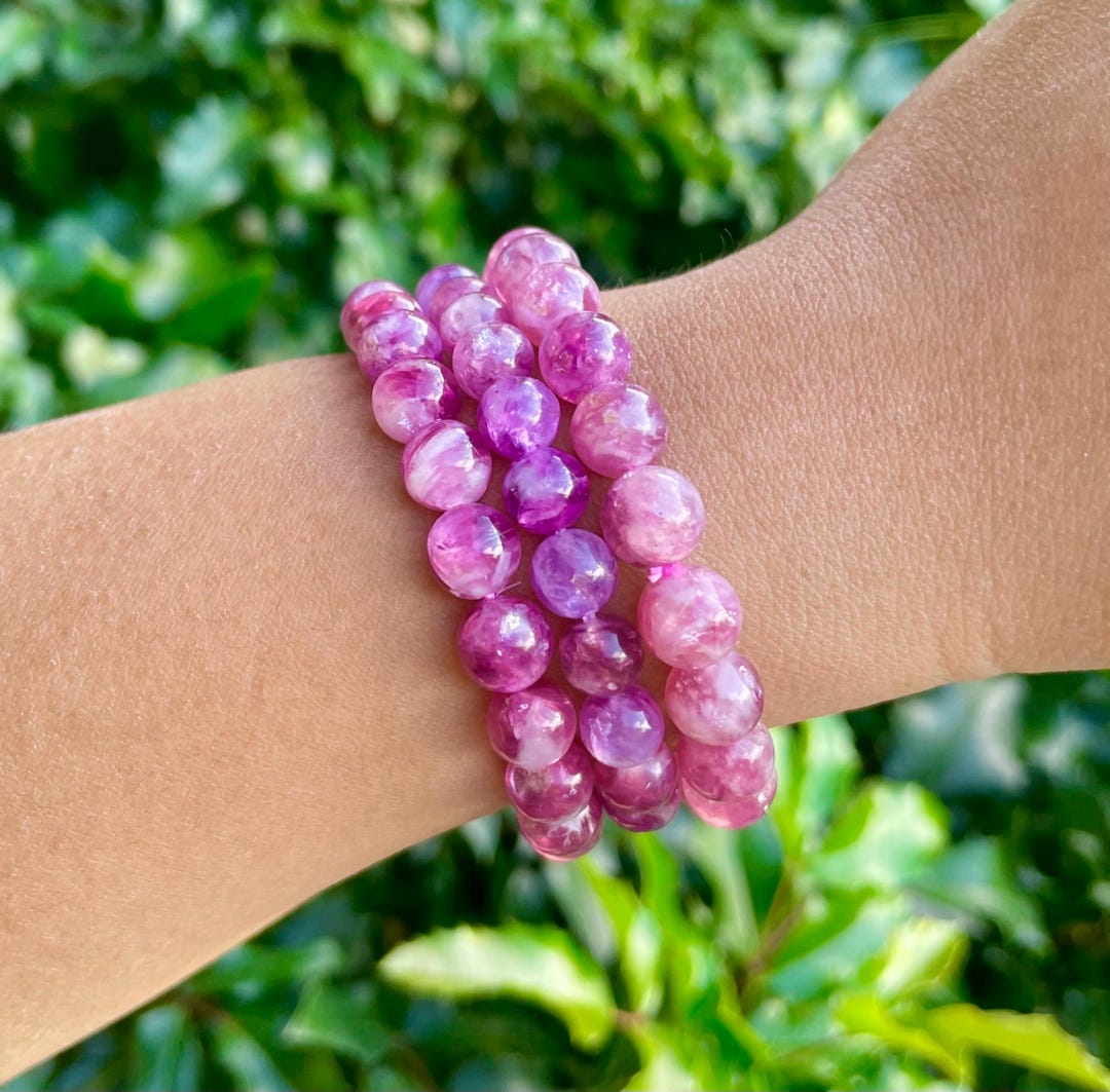 SWEETLIMEJUICE ピンククリスタル リーフブレスレット Flashy Berry Lepidolite Crystal Bracelet: Pink Purple Lepidolite
