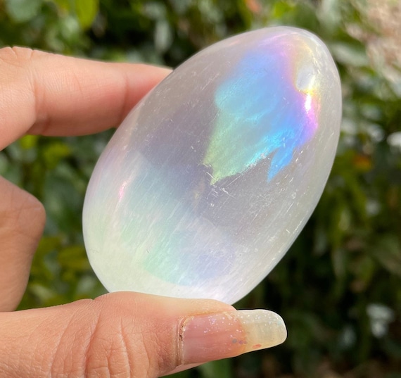 Rainbow Aura Selenite Crystal: Sphere or Egg - Etsy