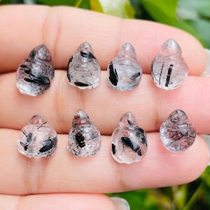 Tiny Clear Quartz Turtle with Black Tourmaline - Carved Crystal Animal