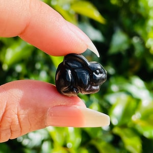 Mini Obsidian Crystal Bunny: Carved Polished Stone (10-16mm)