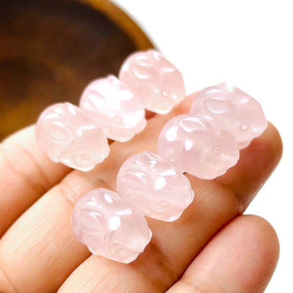 Rose Quartz Crystal (1) Rose Quartz Bunny Carved Tumbled Stone (DRILLED Bead)  Mini XXS Polished Animal Pink Quartz Crystal Natural Gemstone