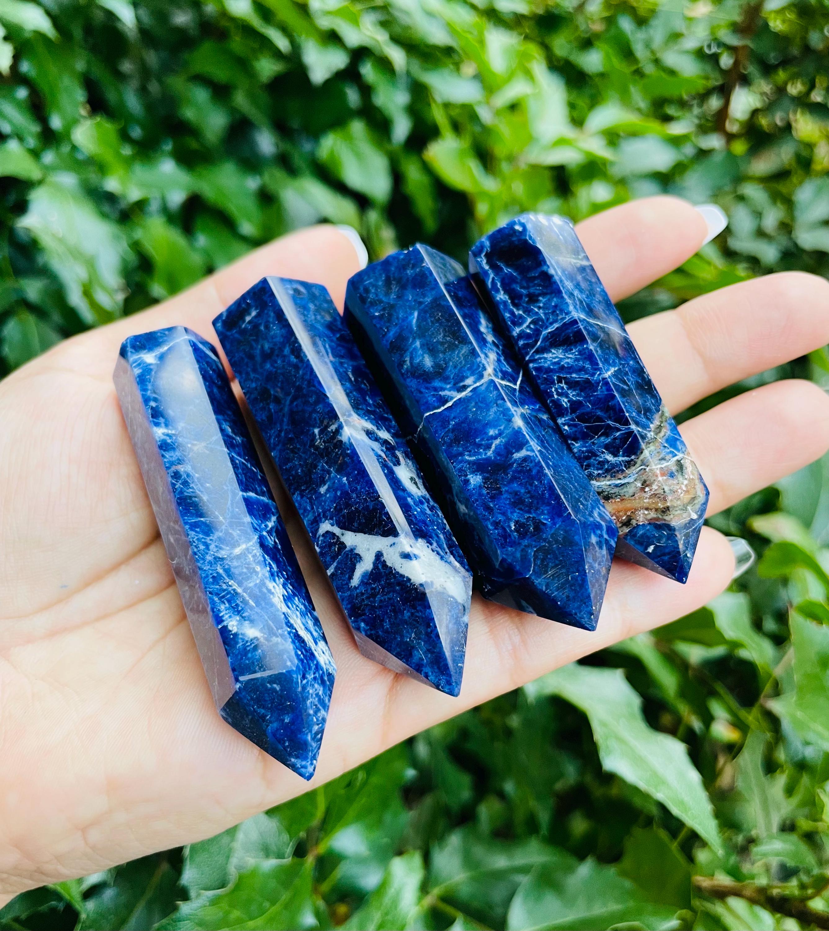 Blue Babybottle【クリスタルパワーストーン】 Polished Sodalite Crystal Tower: Dark Blue Gemstone Point (60-95