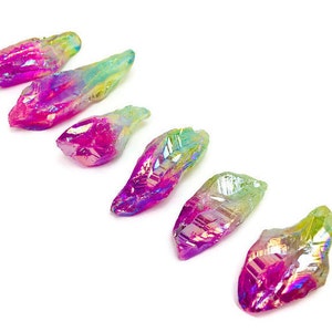 Aura Quartz Crystal (1) Rainbow Aura Quartz Crystal -Quartz Point, Magenta Purple Pink Green Flame Wand Angel Aura Stone