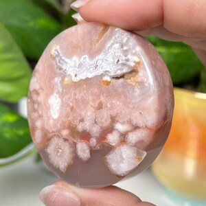 Pink Flower Agate Slab: Tumbled Crystal Slice (65G)